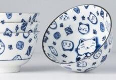MIJ Set Misek Maneki Cat Blue 4 x 350 ml MIJRW0002