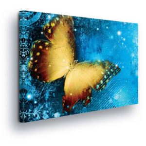 Obraz na plátně - Žlutý Motýl v Modrých Tónech 100x75 cm