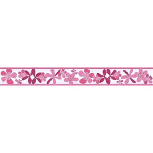Samolepící bordura D58-014-4, rozměr 5 m x 5,8 cm, květy růžové, IMPOL TRADE