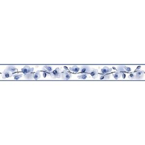 Samolepící bordura D58-030-5, rozměr 5 m x 5,8 cm, květy orchidejí modré, IMPOL TRADE