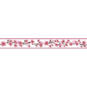 Samolepící bordura D58-031-1, rozměr 5 m x 5,8 cm, třešňové květy růžové, IMPOL TRADE