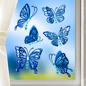 Magnet 3Pagen 6 obrázků na okno Motýli, modrá