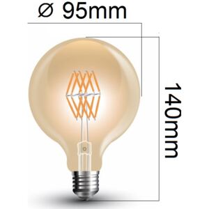 Retro LED žárovka E27 7W 600lm G95 extra teplá, filament, ekvivalent 60W