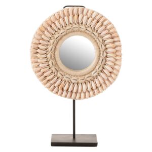 Stolní kulaté zrcadlo v rámu z mušliček - Ø 25*12*41 cm