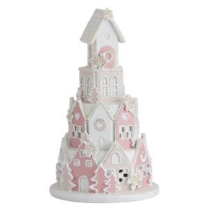 Bílo-růžový svítící vánoční domek - Ø13*22cm