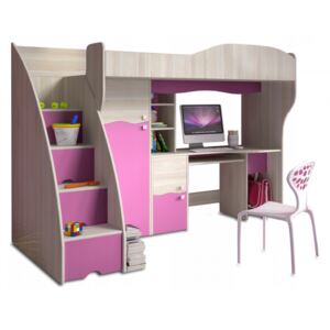 Multifunkční postel BAJKA včetně psacího stolu (Růžová)