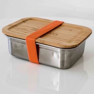 Nerezová krabička na jídlo GREENEO s těsněním | 1200 ml | Oranžový pásek