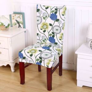 TOP Univerzální elastický potah na židli s potiskem - Květiny zeleno-modré