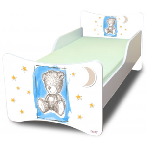 Dětská postel se zábranou Sweet Teddy - modrý
