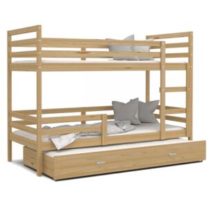 Patrová postel JACEK pro 3 osoby s přistýlkou (Borovice)
