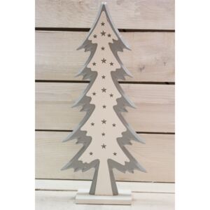 Dřevěný stromeček na podstavci (v. 35,5 cm) - bílo-šedý