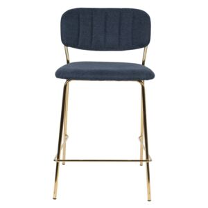 Sada 2 tmavě modrých barových židlí s nohami ve zlaté barvě White Label Jolien, výška 89 cm