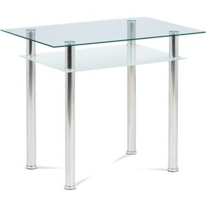 Jídelní stůl 90x60 cm, číré/mléčné sklo temperované + chrom GDT-111 CLR