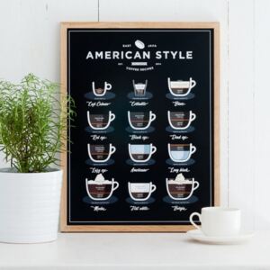 Černý plakát Follygraph American Style Coffee, 21 x 30 cm