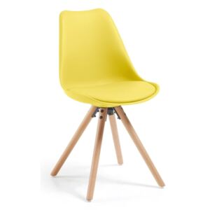 Žlutá jídelní židle s dřevěným podnožím La Forma Lars