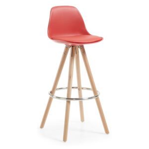 Červená barová židle s dřevěným podnožím La Forma Stag