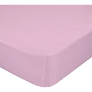 Růžové elastické prostěradlo z čisté bavlny, 90 x 200 cm