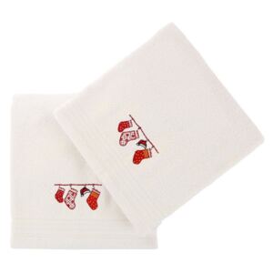 Sada 2 bílých vánočních ručníků Stockings, 70 x 140 cm