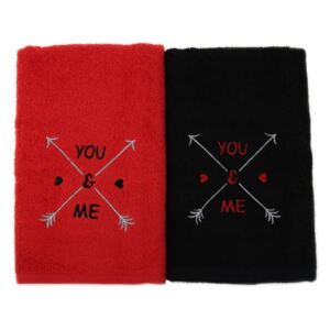 Sada 2 černo-červených bavlněných ručníků You & Me, 50 x 90 cm