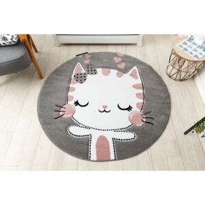 Koberec KRUH PETIT KITTY KOČKA šedý - 140 cm kruh