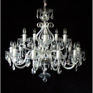 15 Arms Silver crystal chandelier with glass horns & cut crystal almonds