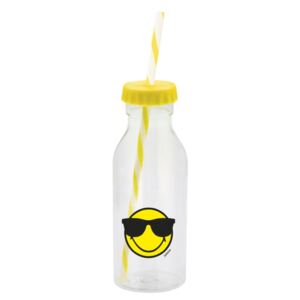 Láhev Zak Designs Smiley Emoticon s brčkem žlutá plastová 550 ml