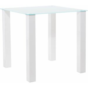 Lesklý bílý jídelní stůl s deskou z tvrzeného skla Støraa, 80 x 80 cm