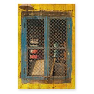 Nástěnná cedule z borovicového dřeva Really Nice Things Yellow Window, 40 x 60 cm