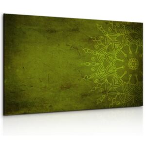 Obraz zelená mandala na zdi + háčky, hřebíčky, čistící hadřík ZDARMA Velikost (šířka x výška): 90x60 cm