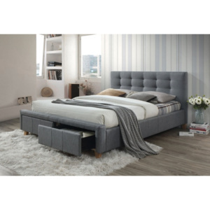 Manželská postel s vysokým čelem 160x200 cm v šedé barvě s roštem a úložným prostorem KN724