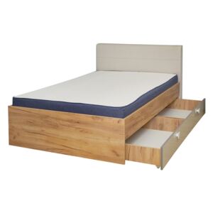 Studentská postel s úložným prostorem Ezra 120x200cm - dub zlatý/krémová/bílá