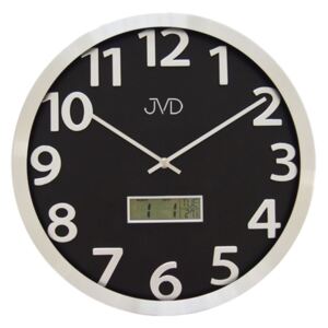 Kovové nástěnné hodiny JVD HO047.1 s digitálním teploměrem a ukazatelem data ( )