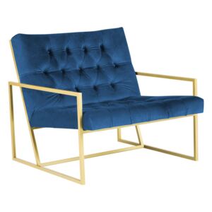 Modré křeslo s konstrukcí ve zlaté barvě Mazzini Sofas Bono