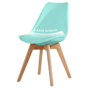 Plastová jídelní židle v moderním barevném provedení mentol s dřevěnou podstavou a měkkým sedákem TK191