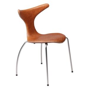 Hnědá kožená jídelní židle s kovovým podnožím DAN–FORM Dolphin