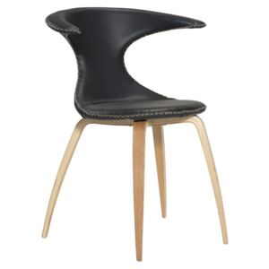 Černá kožená jídelní židle s přírodním podnožím DAN–FORM Flair