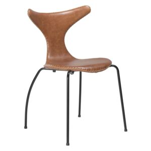 Hnědá kožená jídelní židle s černým kovovým podnožím DAN–FORM Dolphin