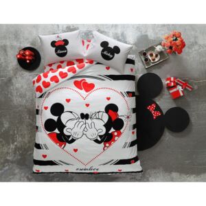 Bavlněné povlečení s prostěradlem na dvoulůžko Mickey & Minnie Amour, 200 x 220 cm