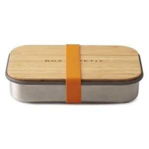 Oranžový nerezový svačinový box s bambusovým víkem Black + Blum Bamboo, 900 ml