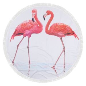 Barevná plážová osuška ze 100% bavlny Flamingos, ⌀ 150 cm