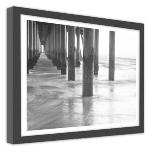 CARO Obraz v rámu - Wooden Bridge Boards 50x40 cm Černá