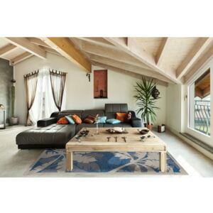 Modrý vysoce odolný koberec vhodný do exteriéru Floorita Palms, 135 x 190 cm