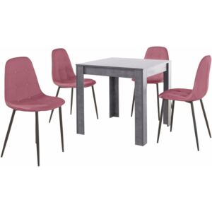 Set šedého jídelního stolu a 4 růžových jídelních židlí Støraa Lori Lamar Duro