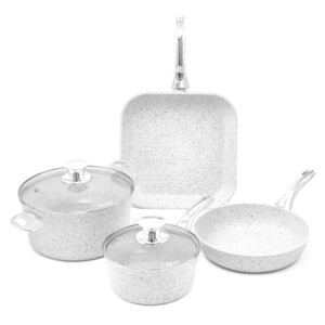 6dílný set nádobí s poklicemi a úchyty ve stříbrné barvě Bisetti Stonewhite