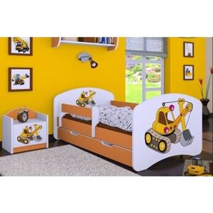 Dětská postel se šuplíkem 180x90cm ŽLUTÝ BAGR - oranžová