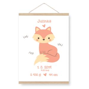 Plakát k narození miminka - liška na stráži A4