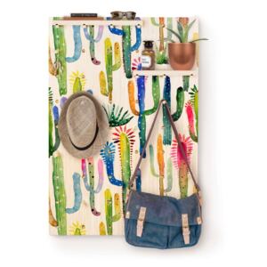 Nástěnka s poličkami z borovicového dřeva Surdic Pegboard Watercolor Cactus