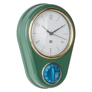Tmavě zelené nástěnné hodiny s kuchyňskou minutkou PT LIVING