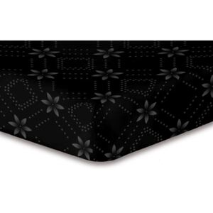 Černé elastické prostěradlo se vzorem DecoKing Hypnosis Snowynight, 200 x 220 cm