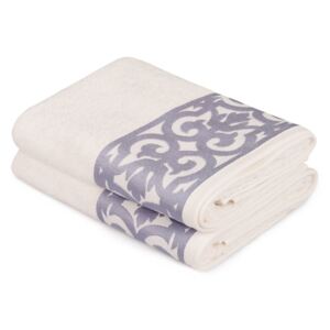 Sada 2 bílých ručníků na ruce s fialovým lemováním Grace
